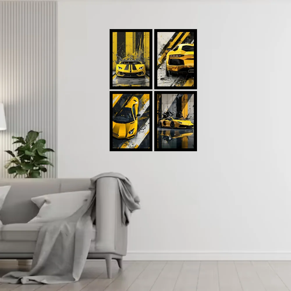 Djane Studio Supercars Wall Frame Set | Premium Wall Art for Living Room, Bedroom, Office & Gaming Room | Modern Home Décor | Pack of 4 | Size 12x8 Inch